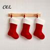 Red White Xmas Party Ornaments 18 Inch Christmas Stocking, Classic Large Fireplace Hanging Plush Stocking Small Toy Storage for with Soft Cuff