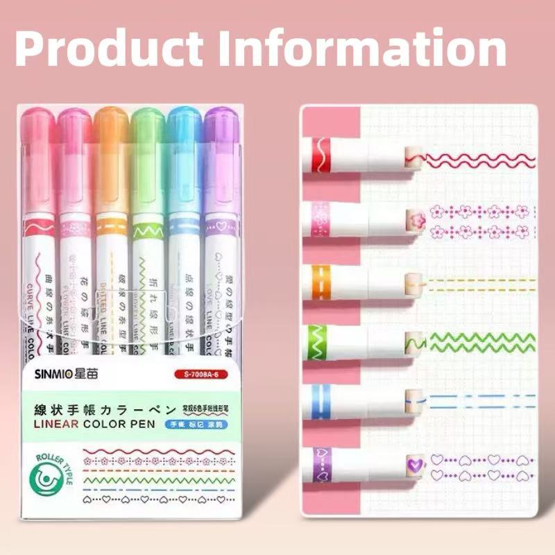 

6-Pack Quick-Dry Wavy Border Highlighters – Fun Patterned Markers for Journaling, Planning & Crafts | Perfect for Students