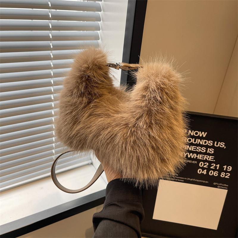 Ielgy Autumn Winter Plush Bag All-Match Cross-Body Shoulder Portable Plush Bag