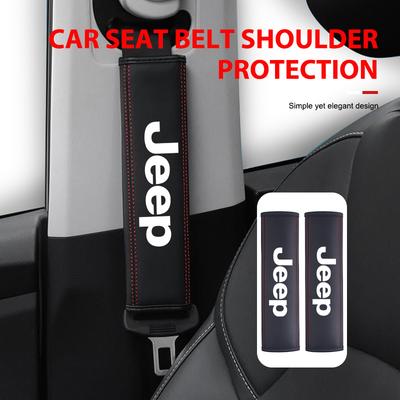 For Leather Car Seat Belt Cover Shoulder Pad Interior Accessories Cherokee Wrangler JK Gladiator Compass Renegade Patriot