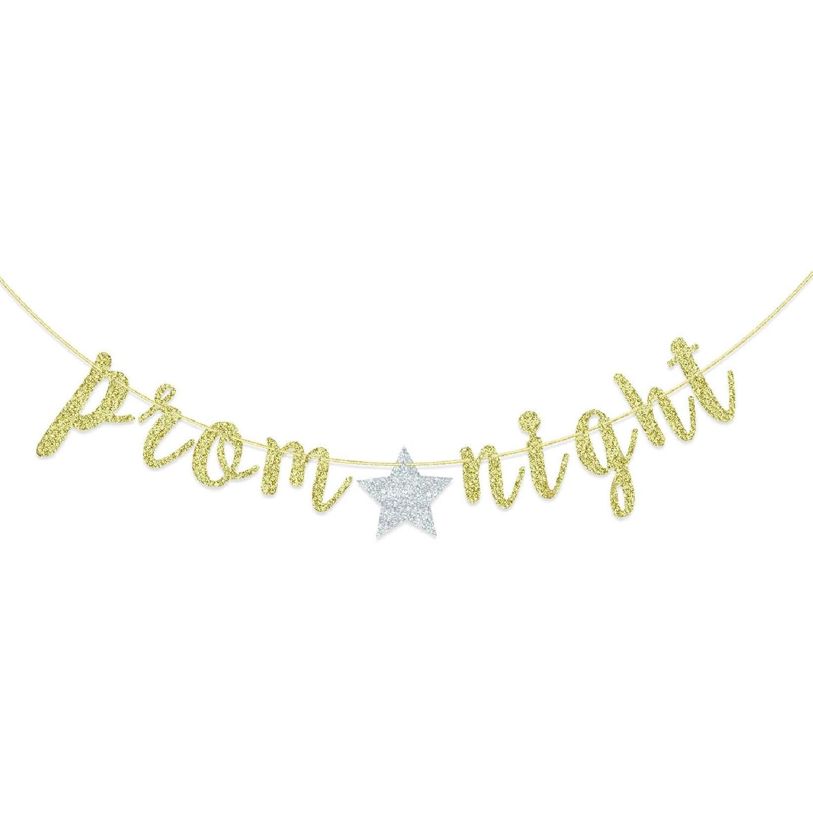 Prom Night Banner, Gold Glitter High School Prom Letter Banner, Prom Photo Prop, Prom, Graduation, Birthday Decoration (Gold)