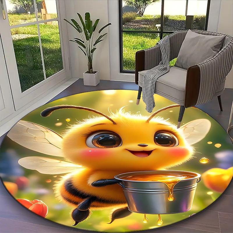 1pc Office Printed Round Carpet, Cute Bear Rug, Home Sofa Chair Mat For Christmas and Halloween Décor