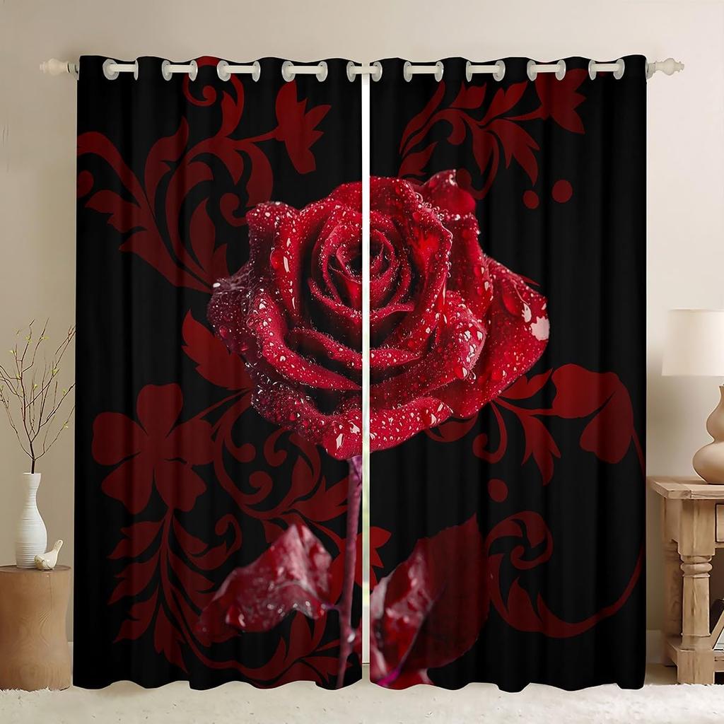 Valentine Day Curtain Red Rose Curtains Drapes Romantic Floral Window Couple Botanical Flower Treatments Polyester