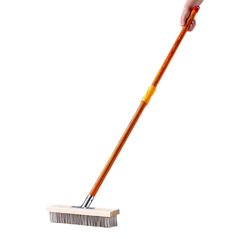 Ergonomic Long Handle Floor Brush With Hardened Steel Bristles Ideal For Outdoor Surfaces Cleaning