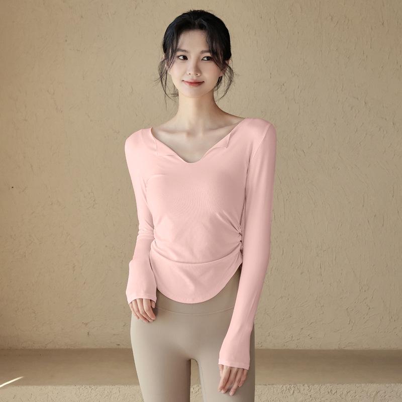 

Женский костюм для йоги с отложным воротником: Приталенный спортивный топ с длинным рукавом для фитнеса Осень/Зима 2024 M