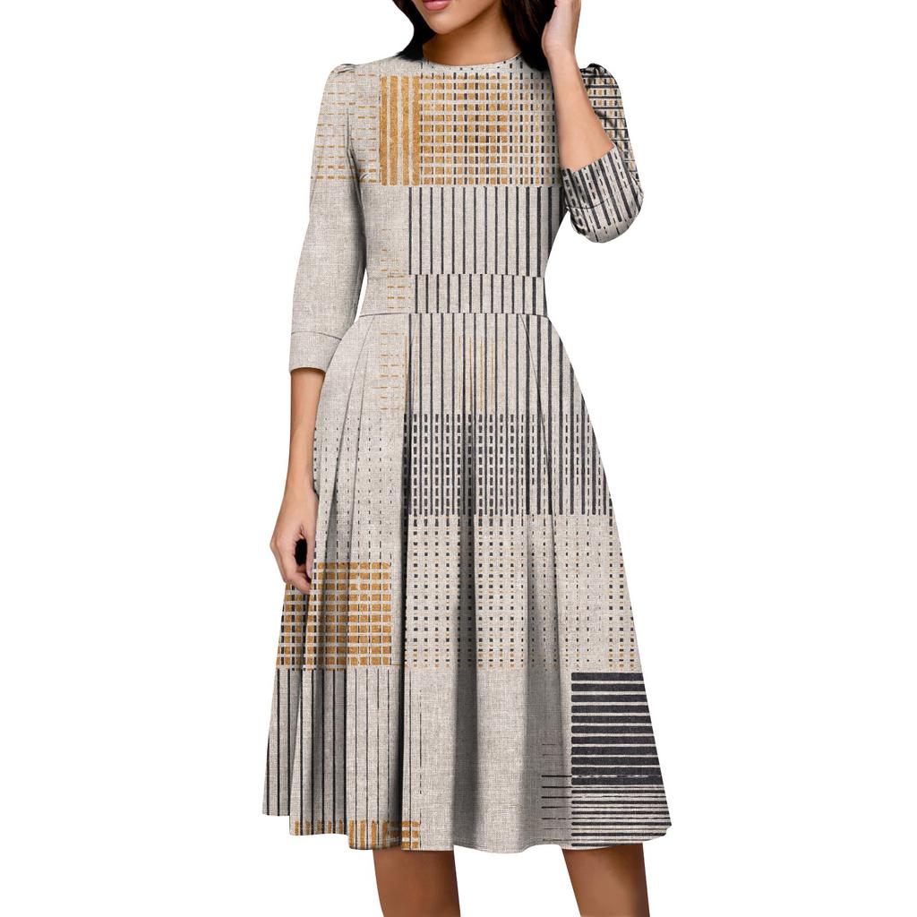 Women's Casual And Fashionable 3/4 Sleeve Pocket With Back Zipper Dress