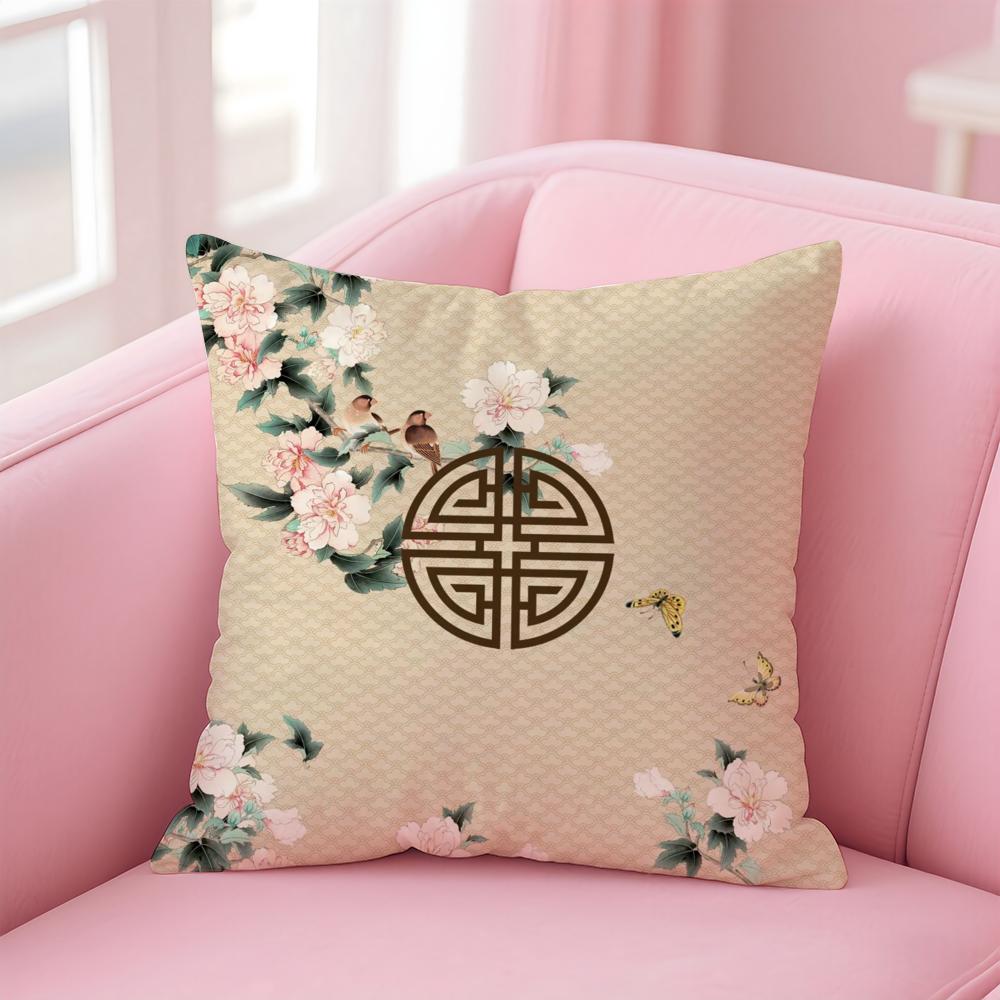 Chinese floral patterns Cushion Cover Pillow Case Soft Friendly Fabric  Concealed Zipper