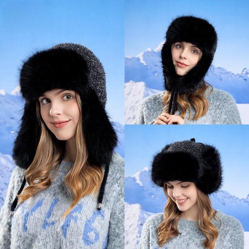 Winter Outdoor Womens Knit Warmth Hat With Earmuffs For Cold Weather Protection