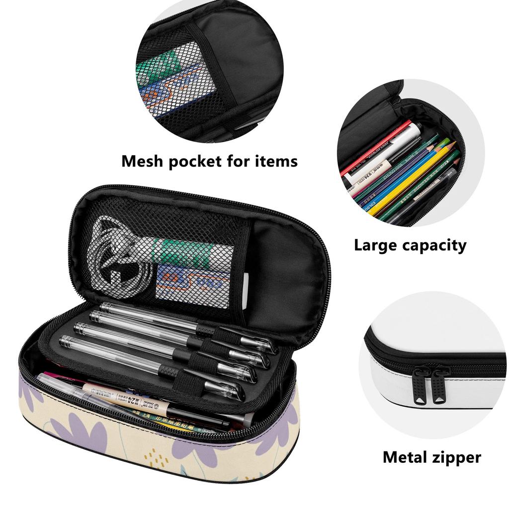 Pencil Bag Compact Shape 300D Polyester Secure Zipper with Mesh Divider Pen Holders and Spacious Main Compartment for Students