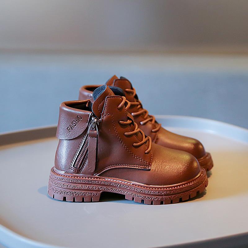 

Винтажные модные детские полированные короткие ботинки с круглым носком и боковой молнией в британском стиле, повседневные кожаные ботинки, короткие ботинки 36 inner length 22CM