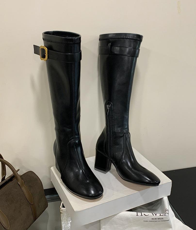 2025 autumn and winter new product metal fasteners European and American niche temperament British style gentle retro high boots