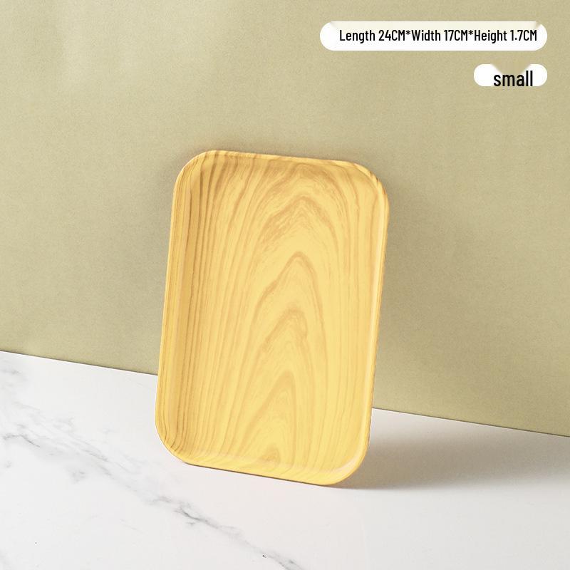 PP Wood Grain Plastic Serving Tray - Rectangular, Food Grade, Round Edges, Commercial Bread Plate.