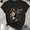&apos Floral Print T-Shirt Short Sleeve Crew Neck Casual Top with Teal Golden Design Breathable Summer Aesthetic Clothes