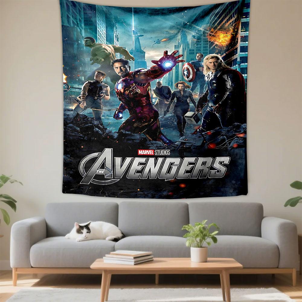 The Avengers Tapestry Wall Hanging, Marvel Superhero Team Art, Epic Movie Wall Decor for Bedroom Gaming Room