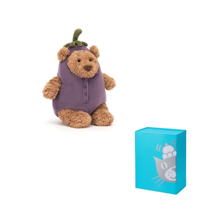 Jellycat Bartholomew Bear Aubergine Eggplant Bear Creative Purple Doll Plush Figure Sitting 25cm Height