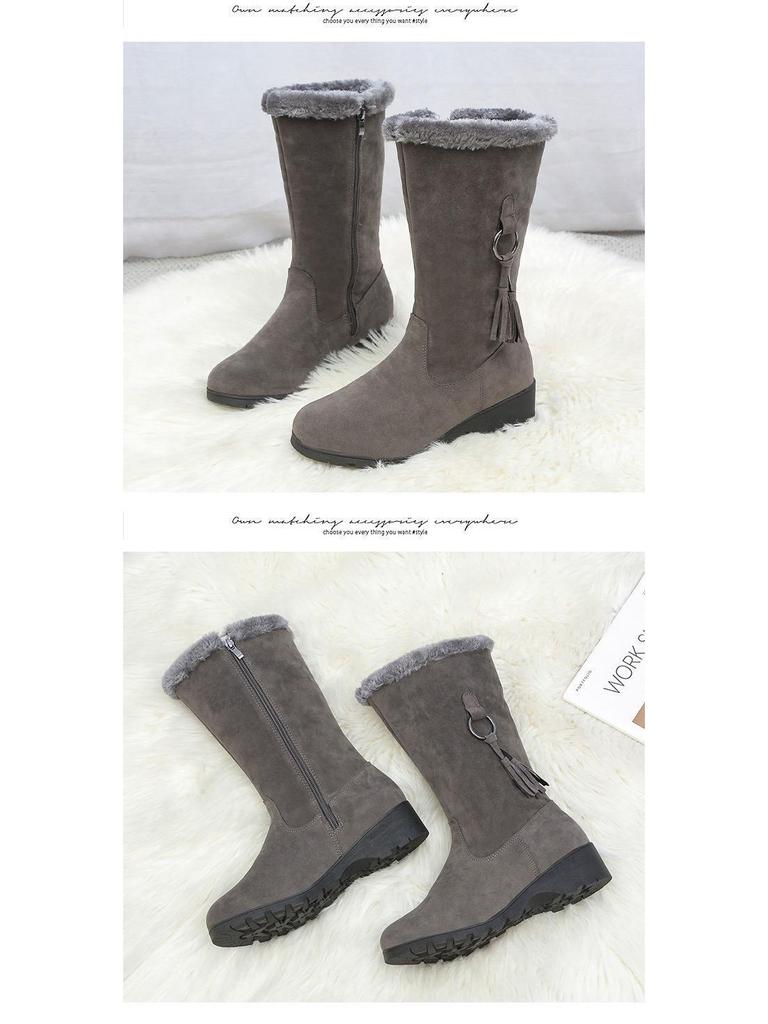 Damen Verdickte Rutschfeste Mid-Calf Schneestiefel - Warmes Fleecefutter, Vielseitige Mode Baumwolle, Schwarz