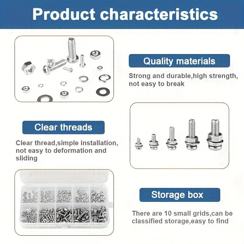 Hex Nuts And Bolt Set - 380 Pieces/120 Pieces, Durable M2 - M5 Metric Size, Universal Hardware Kit For Diy Projects And Repairs