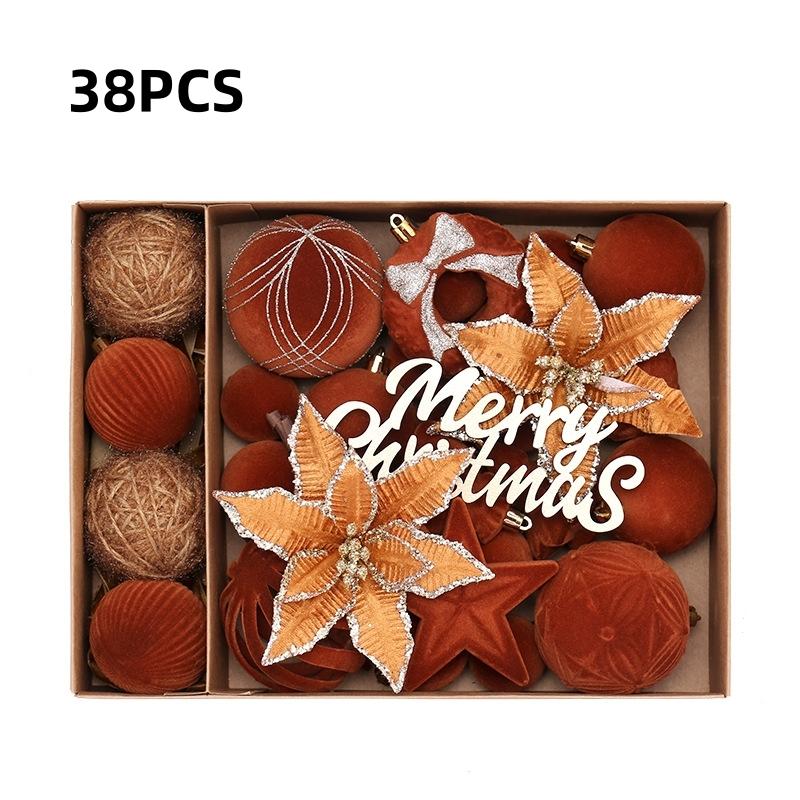Christmas Decorations 38PCS Flocked Christmas Flowers Christmas Ball Set Christmas Tree Ornaments Velvet Christmas Ball