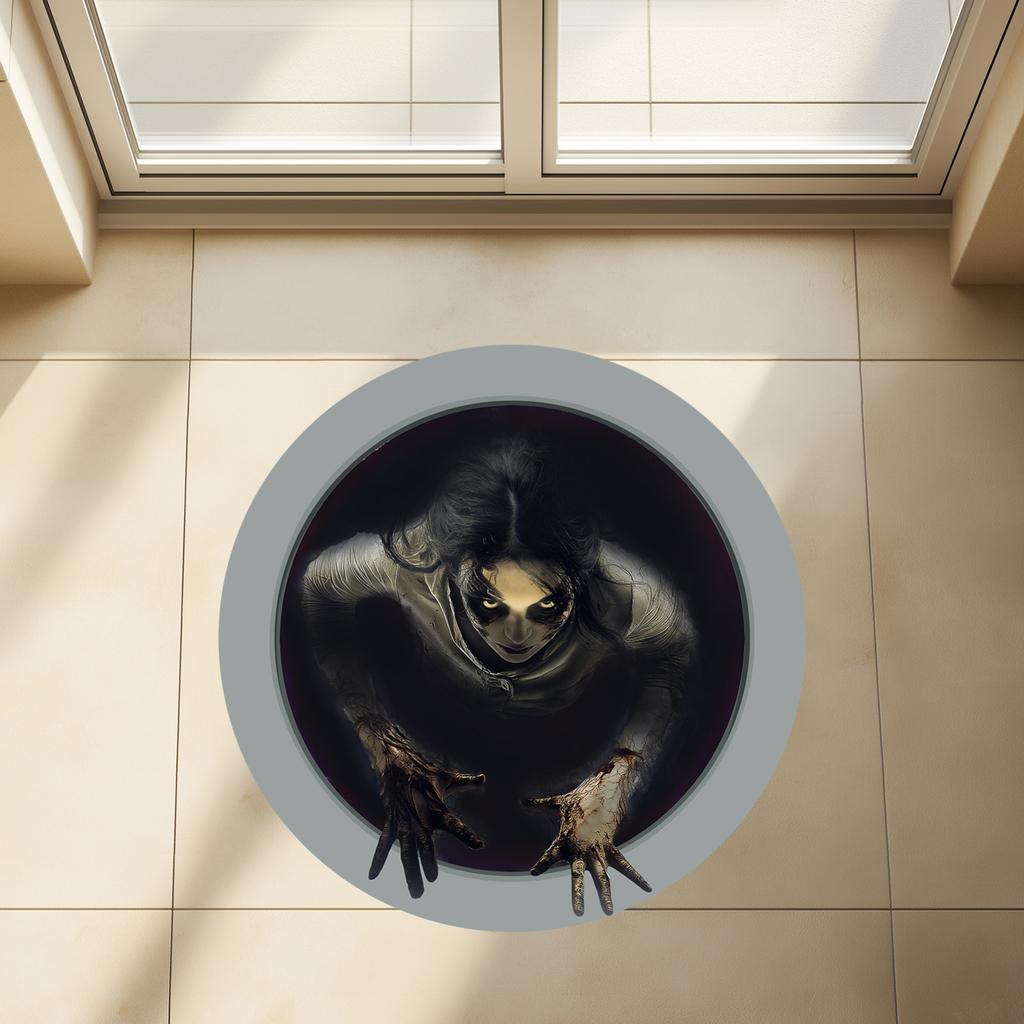 Horror House Floor Decal - Scary Long-Haired Wall Sticker for Halloween Party Decor, Living Room Props, House Accessories
