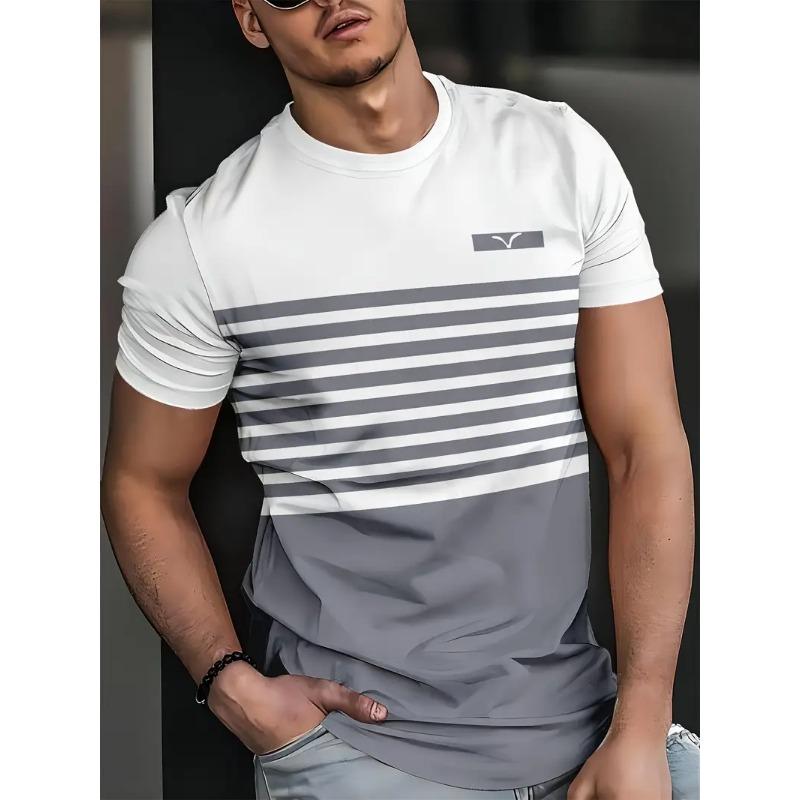 Classic Men's T-shirt Summer Outdoor Round Neck Short Sleeve Top Stripe Print Street Loose T-Shirt Male Oversized Clothing