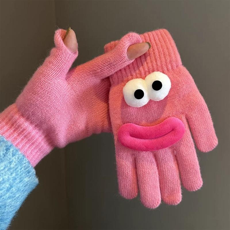 Hübsche Würstchenmund-Touchscreen-Handschuhe für Damen und Mädchen, weiche Winterwärme-Handschuhe mit Fingerloch für Outdoor-Aktivitäten