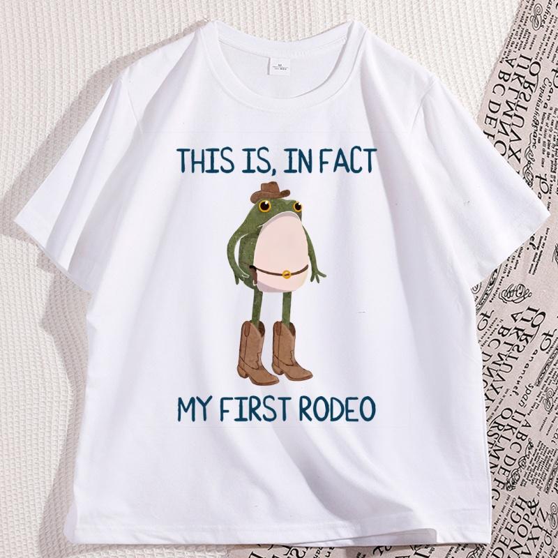 Funny Cowboy Frog with My First Rodeo Graphic T Shirts Soft Loose Cotton Short Sleeve Tshirt Comfortable High Quality Clothes