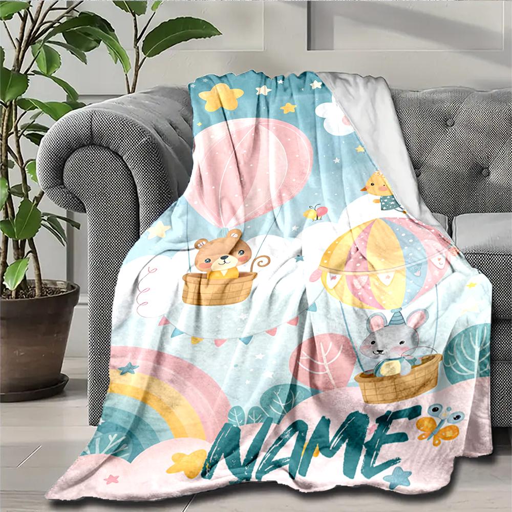 Custom Name Animals Theme Printed Blanket - Perfect for Couch, Bed, Travel & Outdoor Use | Machine Washable, Cozy & Durable.