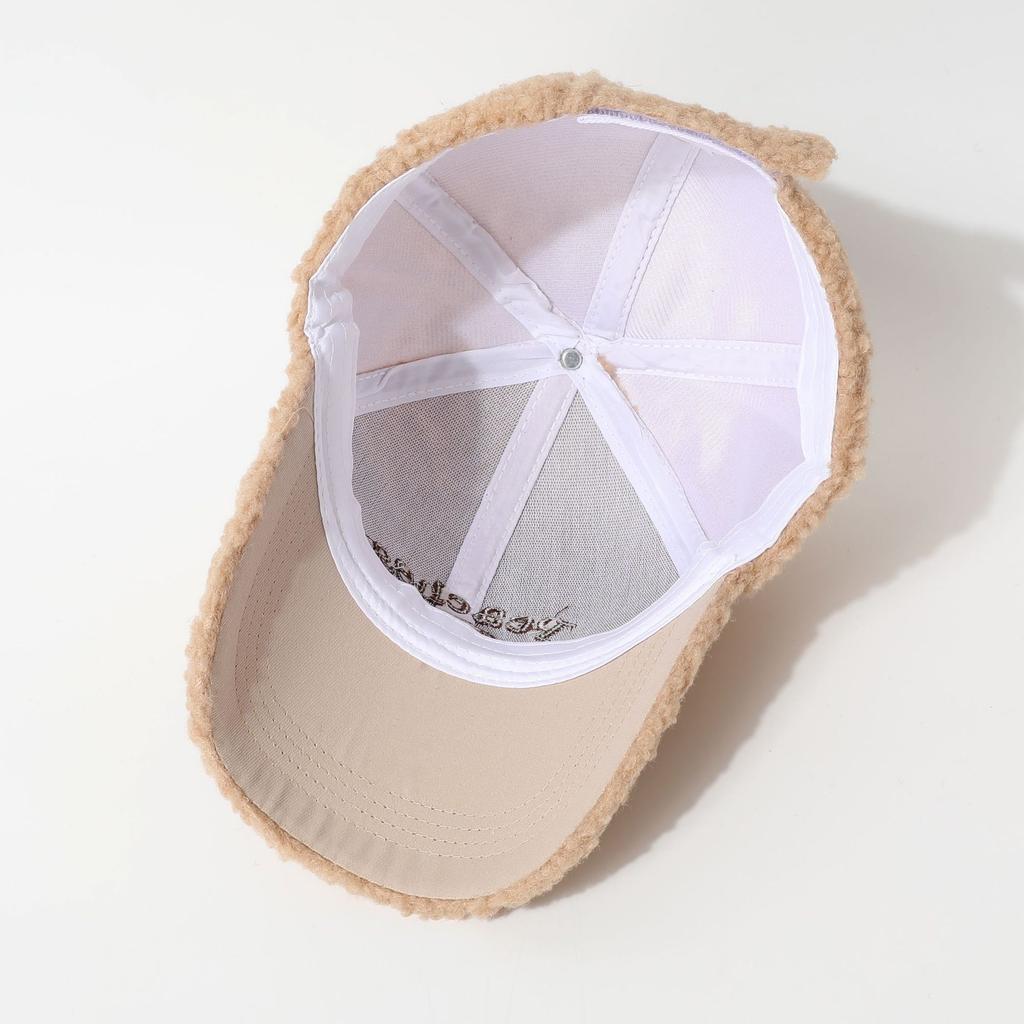 Baseball Cap Women's Solid Lamb Fleece Corduroy Splicing Cap Autumn and Winter Warm Baseball Cap