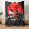 Für Samurai, Duell, Roter Mond-Thema Flanelldecke, Glamour-Stil, Digitaldruck, Ganzjahreskomfort, Reißfest, Gestrickte Handwerkskunst, Poly