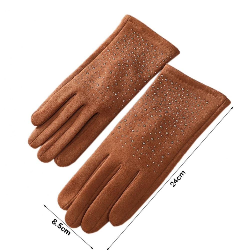 Fashion Elegant Suede Gloves Windproof Elasticity Hot Diamonds Gloves Thickened Warm Touch Screen Gloves Autumn Winter for Women