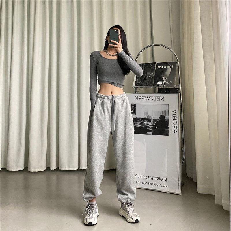 Casual Sports Women  Loose Hundred with The Trend of Korean Version of The Harun Bunch of Feet High-waisted Casual Straight Guard Trousers Plus Size