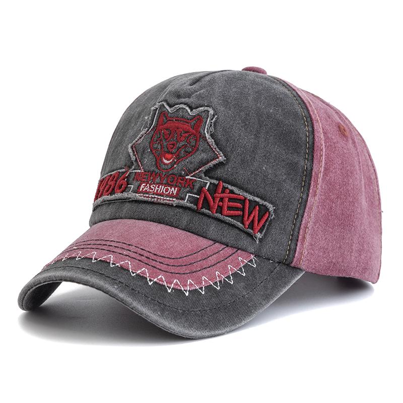 Unisex Washed Cotton Baseball Cap Leopard Head Embroidery Cap Male Streetwear Dad Hats For Outdoor Camping Hiking Fishing