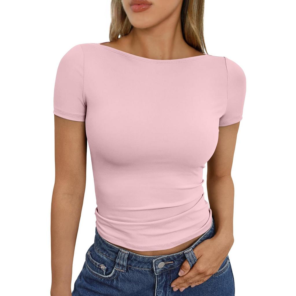 Women's Fashion Casual Slim Short Sleeve Bottom Shirt Outerwear Tops