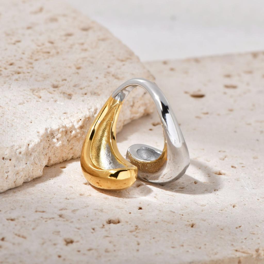 INS Ladies Fine Ring 18K Electroplated Titanium Stainless Steel Fashionable Color Matching Exaggerated Irregular Opening Ring