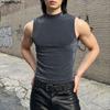 Summer Men Mockneck Sleeveless Shiny Casual Tank Tops Vest
