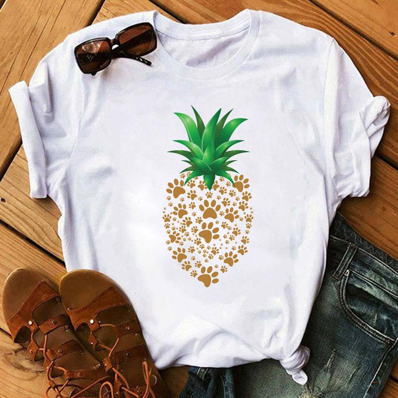 Fashion Women T-Shirt Cartoon Tee Shirts Watercolor Heart Dog Paw T Shirt Harajuku Tops Tee Short Sleeve Cute Female Tshirts Tee
