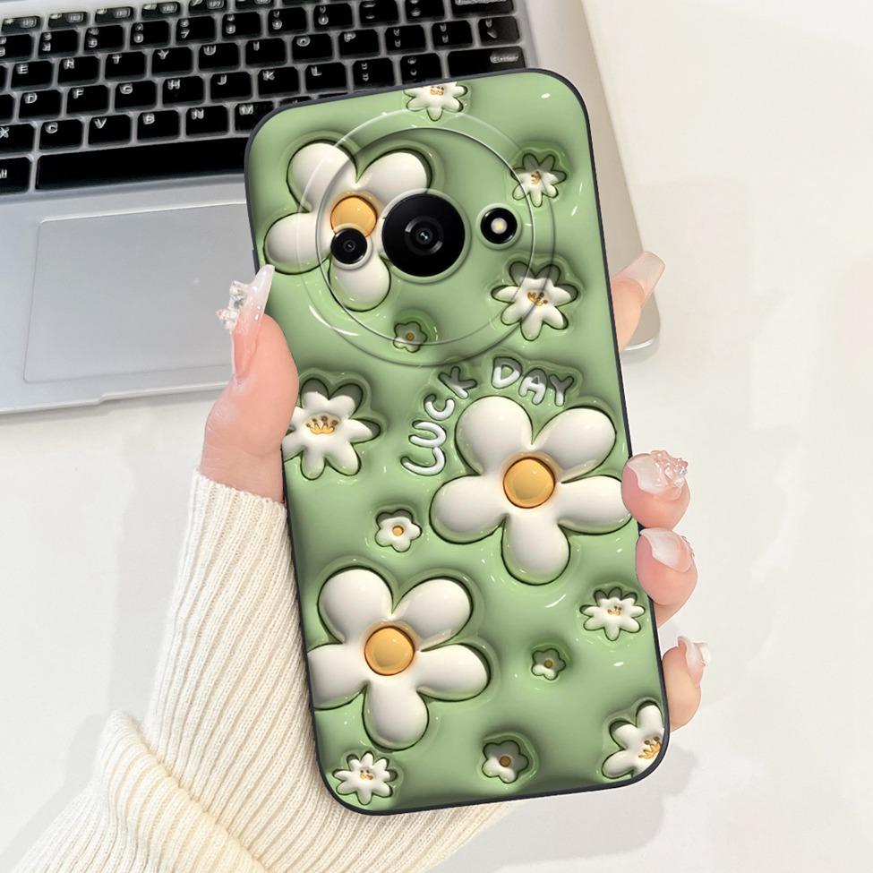 Für Redmi A3 Hülle Niedliche Cartoon Katze Ästhetisch Blumenmädchen Junge Stoßfeste Silikon-Rückabdeckung Für Xiaomi Redmi A3 Handyhülle Coque