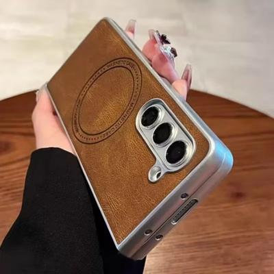 Luksusowe Biznesowe Etui na Telefon ze Skóry Retro Sle dla Samsunga Galaxy Z Fold 7 6 5 4 3 Magnetyczne Bezprzewodowe Ładowanie Twardy Odporny na Wstrząsy Pokrowiec