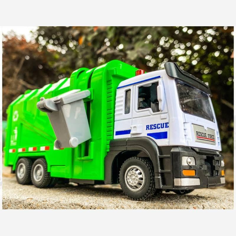Green Alloy Simulation Garbage Truck Model Toy With Sound And Light Functions