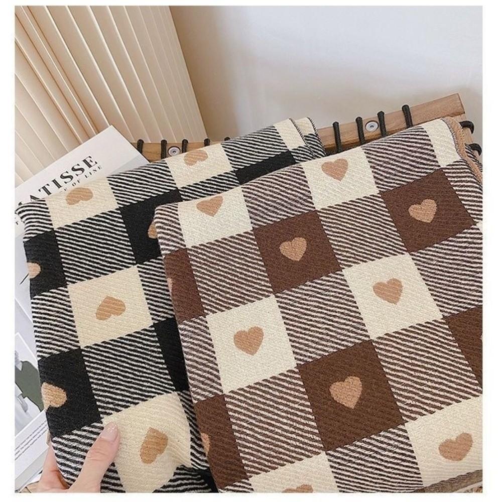Windproof Neck Warmer Love Heart Plaid Winter Scarves New Imitation Cashmere Shawl Women