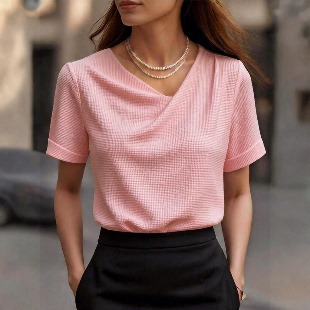 Maglione casual da donna con scollo a V, manica corta, vestibilità larga, in vari colori