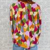 Casual Puff Long Sleeve Chiffon Blouse Spring Vintage Abstract Printed Shirt Fashion Loose Round Neck Tops Blusas De Mujer 25144
