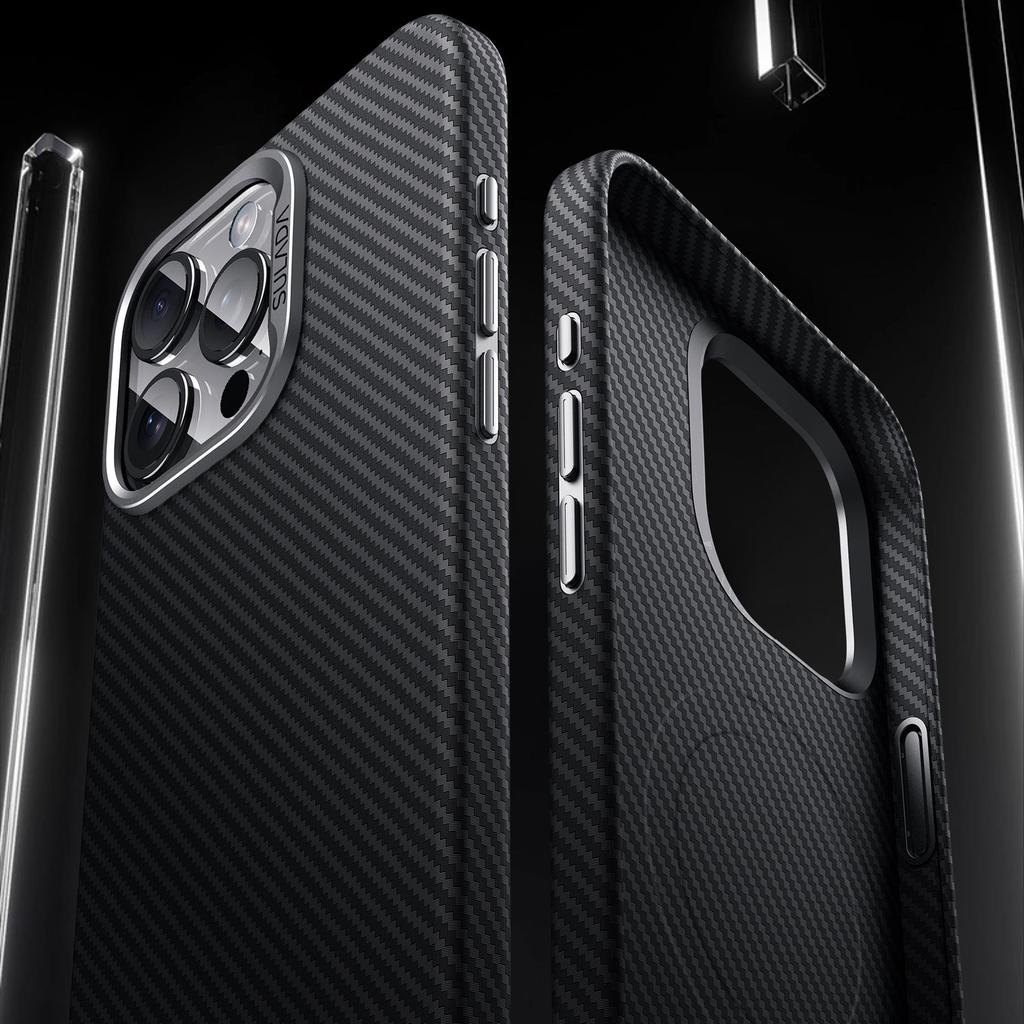 SULADA For iPhone 14 Pro Max Magnetic Case Carbon Fiber Texture PU+TPU Protective Phone Cover