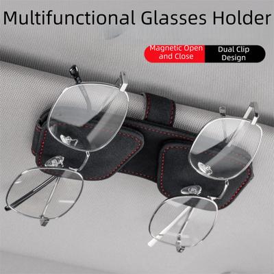 Magnetischer Sonnenbrillenhalter Multifunktionaler Doppelclip Auto-Sonnenblendenclip Platzsparend Einfach zu installieren Brillenhalter