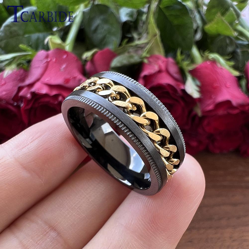 Dropshipping 8mm Stainless Steel Chain Ring Stepped Brushed Rotated Men Women Special Gift Jewelry For Festival