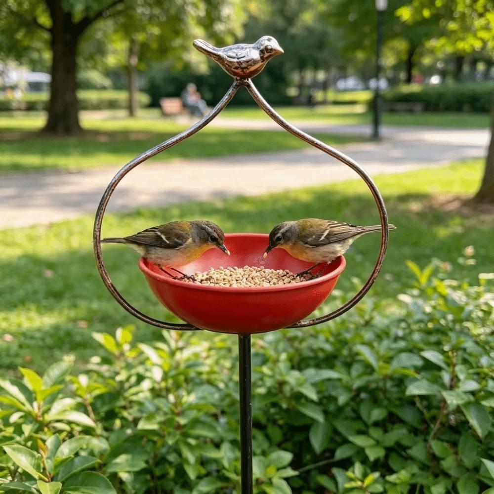 Grote Capaciteit Tuinpaal Vogelvoederbak Gietijzer Afneembare Kom Voederbak Roestbestendig Decoratief Buiten Vogelbad Tuin