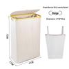 Foldable Bamboo Laundry Hamper with Lid - Oxford Cloth Dustproof Storage Basket