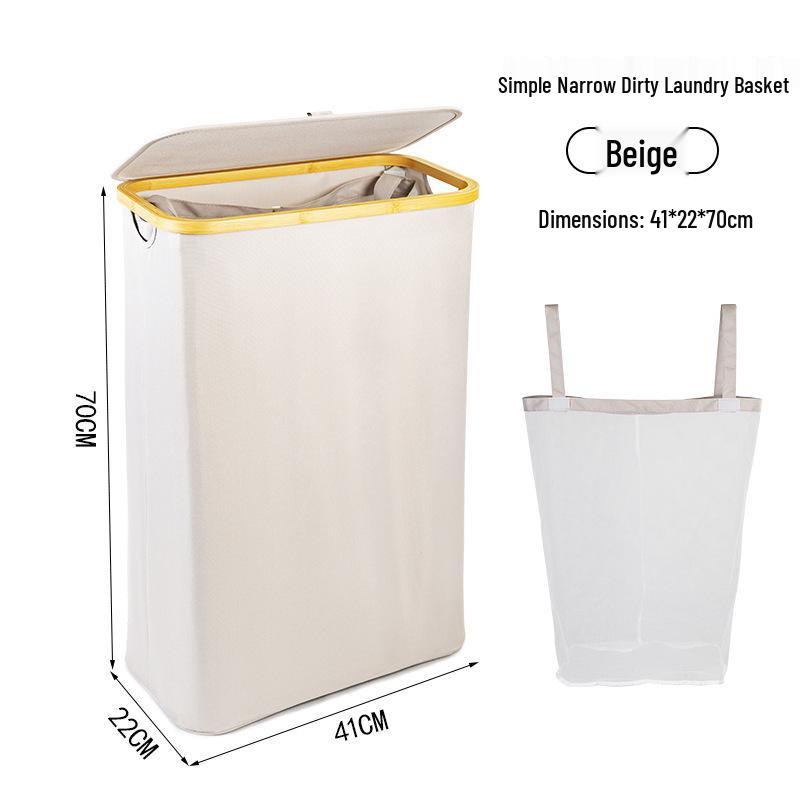 Foldable Bamboo Laundry Hamper with Lid - Oxford Cloth Dustproof Storage Basket