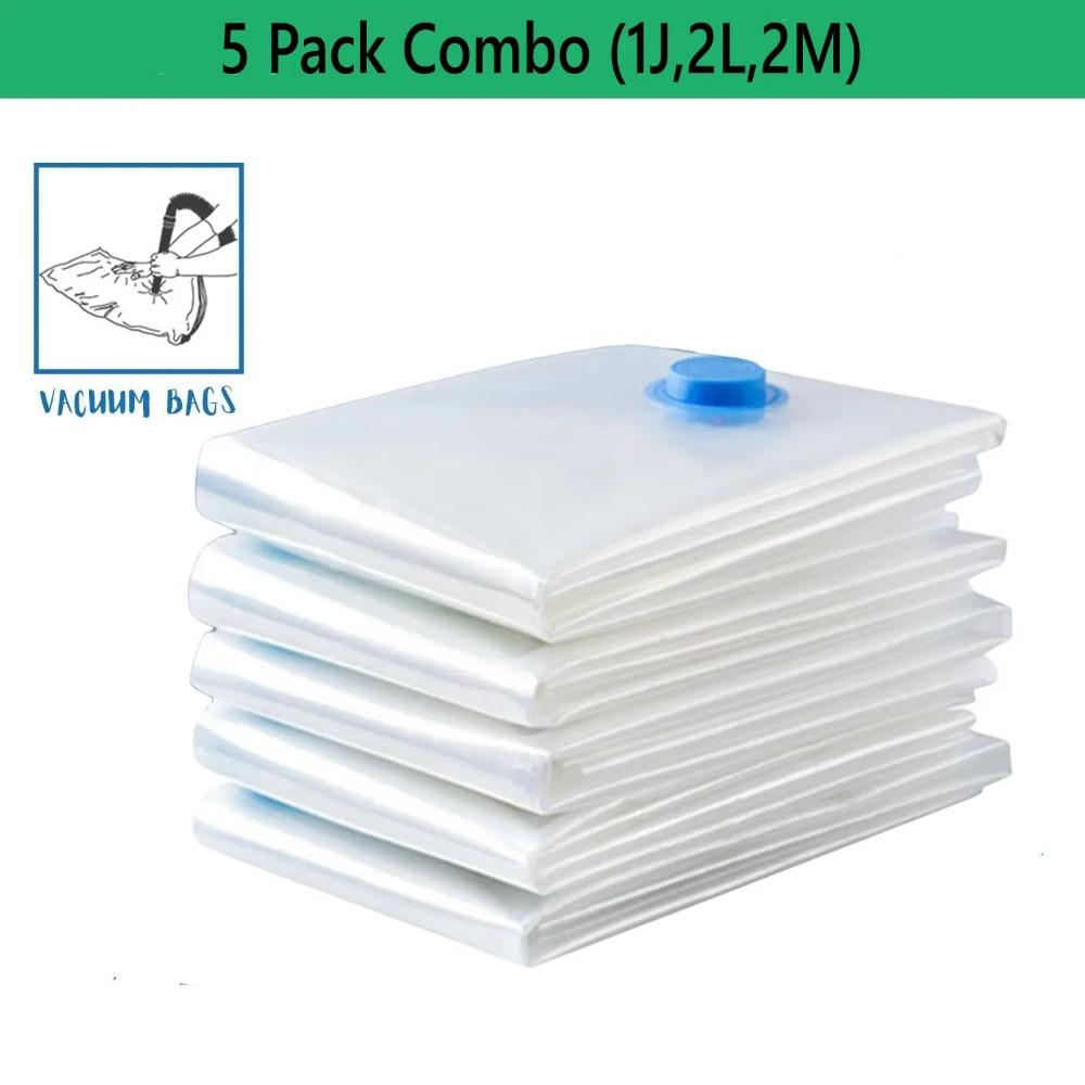 5'li Paket Vakumlu Saklama Torbaları, Yorgan ve Battaniyeler İçin Yer Tasarrufu Sağlayan Sıkıştırmalı Çantalar, Mühürleyici Giysi Seyahat Paketleme Düzenleyici
