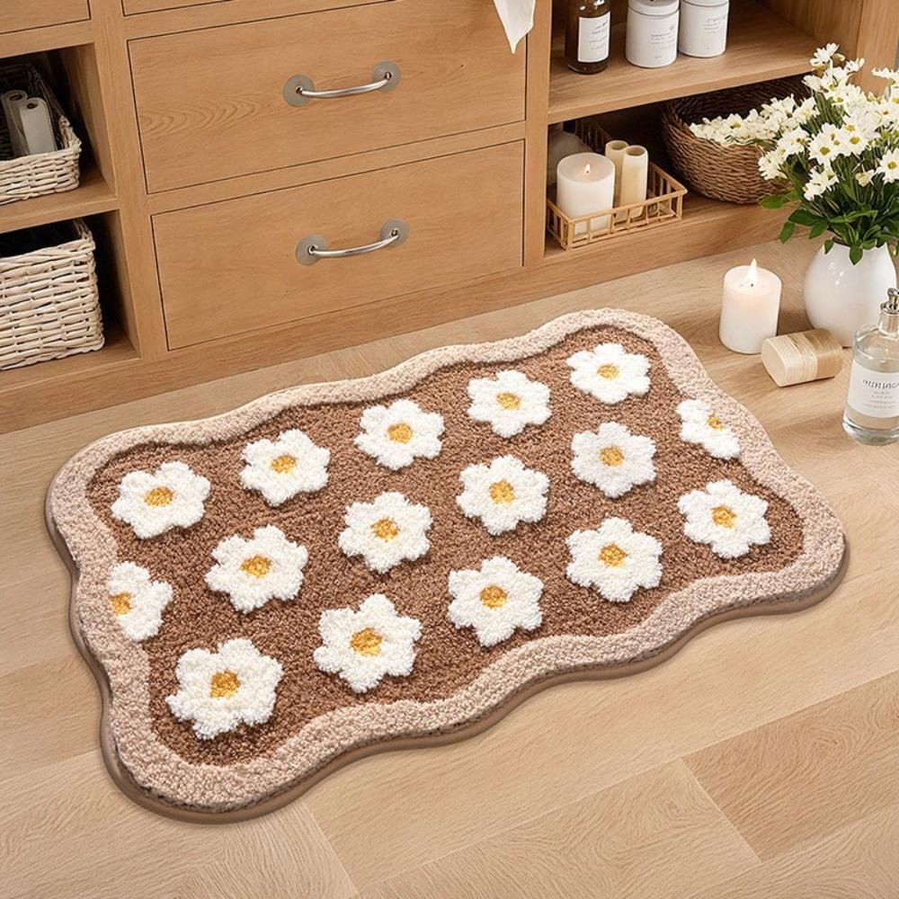 Absorbent Bathroom Mat Plant and Flower Thickened Doormat Non Slip Fluffy Bathroom Mat Quick Drying Home Rug Floral Home Decor